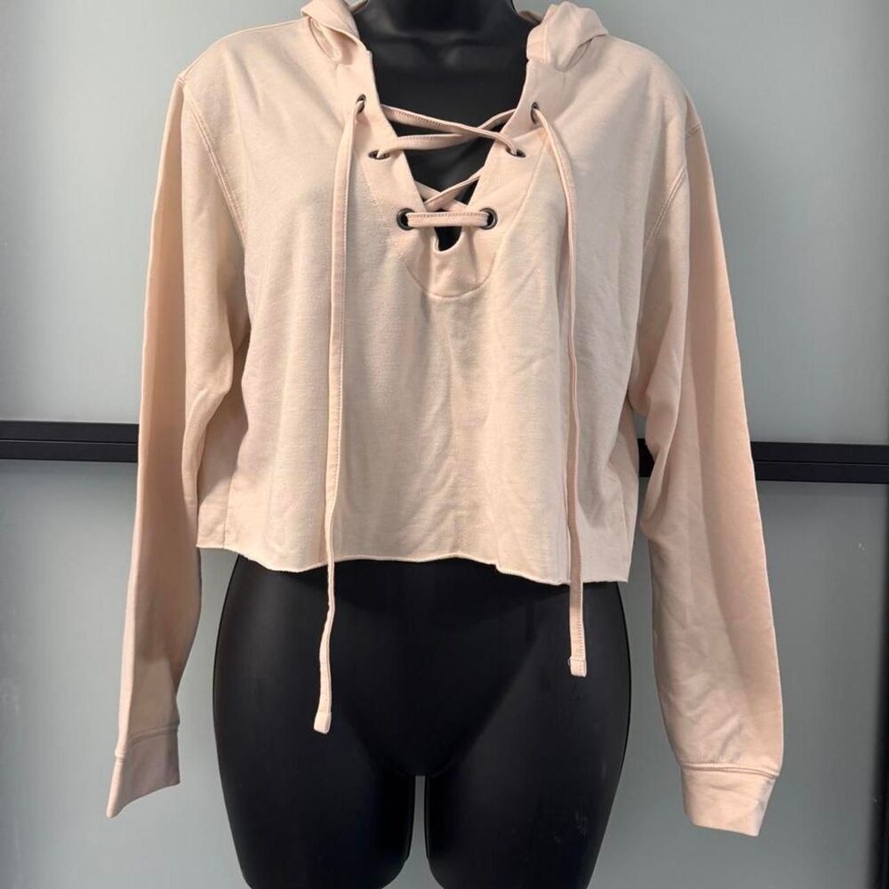 Express Baby Pink / Light Pink Cropped Hoodie / Long Sleeve Top – XS